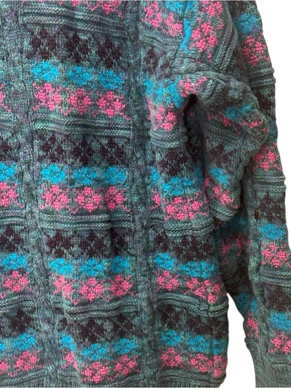 vintage Caldwell teal wool sweater with purple and light blue size L